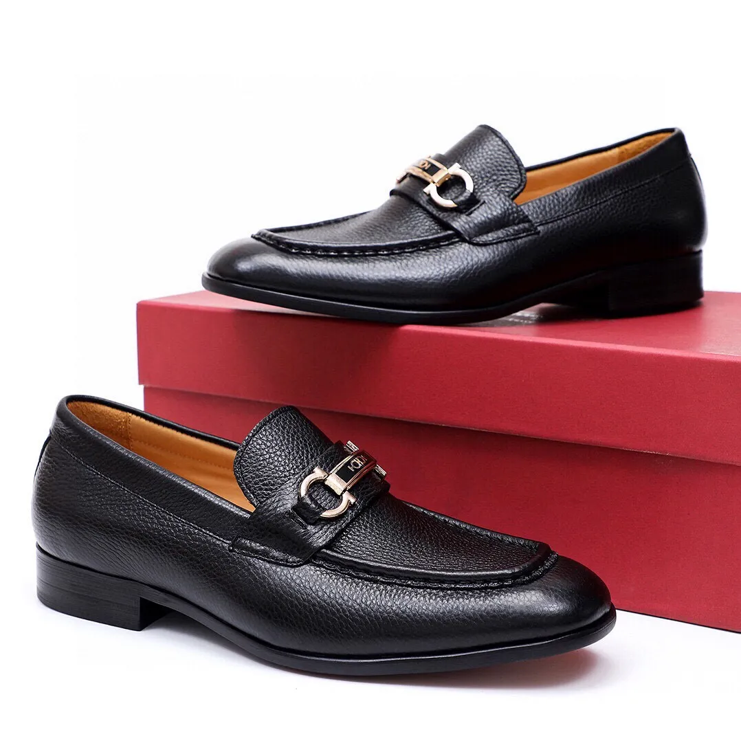 Men's Men's Shoes 💰540 💐[Ferragamo/Ferragamo] New 🐲Ferragamo* Ferragamo classic formal leather shoes! It uses imported first-layer pebbled cowhide leather upper + luxurious hardware buckle, and the inner first-layer comfortable cowhide leather lining! Original wear-resistant rubber outsole! Code number 38-44 (45🉑️customized)
